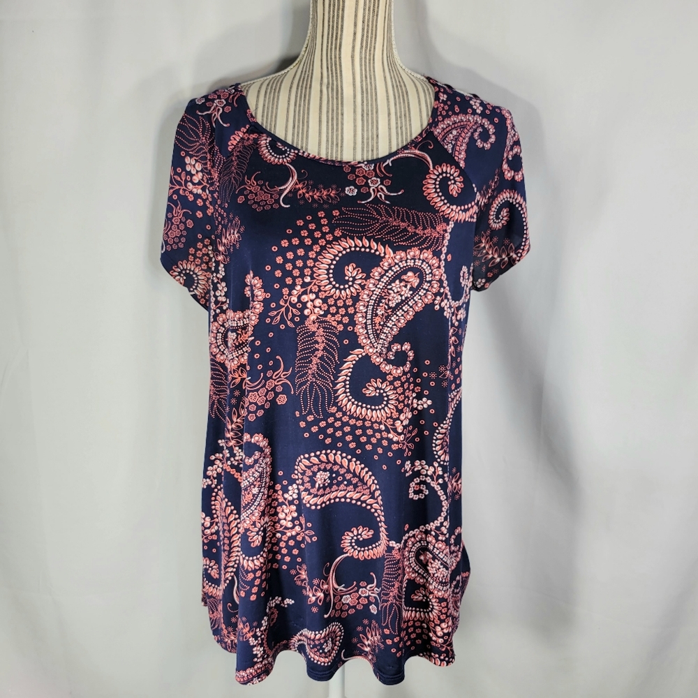 PerSeption Concept Navy/Orange/White Paisley Ladder Cut Shoulders Size XLarge